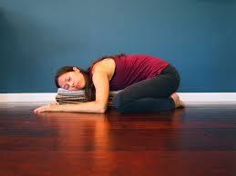Restorative Yoga Child S Pose Easy Supported Sagittal Flexion Kneel On Floor Place Bolster Towels On Fl Kids Yoga Poses Restorative Yoga Injury Prevention
