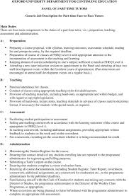 How do you feel about leading a small classroom of 6. Oxford University Department For Continuing Education Panel Of Part Time Tutors Generic Job Description For Part Time Face To Face Tutors Pdf Free Download