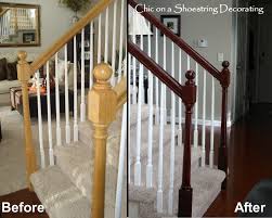 Wipe over any excess stain with a clean rag to prevent dark spots. Chic On A Shoestring Decorating How To Stain Stair Railings And Banisters