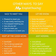 A polite formula used when being introduced to somebody. Other Ways To Say Nice To Meet You Myenglishteacher Eu Blog