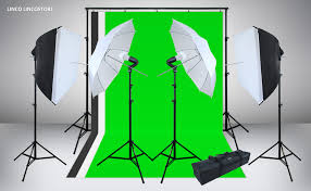 Amazon Com Linco Lincostore Photo Video Studio Light Kit Am174 Including 3 Color 5x10ft Backdrops Black White Green Background Screen Camera Photo
