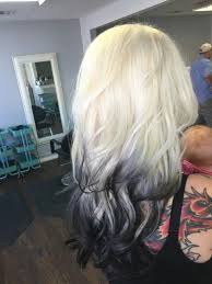 Reverse Ombre Black And Blonde Hair Center Street Salon And Spa Reverse Ombre Hair Hair Styles Curly Hair Coloring