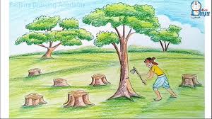 How To Draw Scenery Of Save Trees For Save Nature Step By Step Youtube