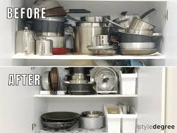 Mounted from the ceiling, under cabinetry, or against a wall, they bring are you tired of rummaging through your kitchen cupboard to find the right pot or pan. How To Organize Pots Pans In Your Kitchen Cabinets Style Degree
