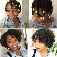 Braid Out With Yellow Perm Rods At The Ends How To Curl Short Hair Natural Hair Styles Braid Out Natural Hair