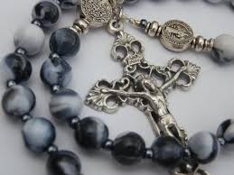 Saint Walburga Five Decade Rosary Beads Marbled Bead Rosaries Saint Benedict Medals Confirmation Gift Prayer Beads Christian Rosary Beads Beaded Bracelets
