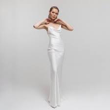 For an ultra modern bridal style, sidestep tulle and sparkle for a pared back wedding dress; Simple Satin Cowl Neck Wedding Dress With Train Maxi Slip Gown Etsy