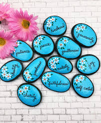 Fruit Of The Spirit Painted Stones 12 Christian Scripture Etsy Scripture Painting Painted Rocks Story Stones