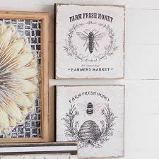 Farm Fresh Honey Bee Wall Art Set Of 2 Bee Honeybee Bee Wall Art Honey Bee Wall Art Honey Bee Decor