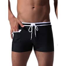 Mens Swim Trunks Short Square Leg Swimming Surf Board Bathing Suits Briefs Swimwear With Zipper Pockets