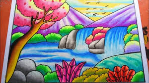 Gambar pemandangan ini diwarnai dengan teknik goresan linear. Paling Keren 30 Pemandangan Air Terjun Yang Sudah Diwarnai Cute766