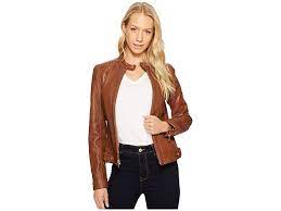 Cole Haan Leather Racer Jacket With Quilted Panels Women S Jacket Chestnut Leather Jackets Women Jackets For Women Womens Casual Outfits