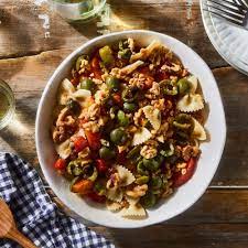 Pasta Salad With Roasted Peppers Green Olives Walnuts Anchovies Recipe On Food52 Recipe Anchovy Recipes Stuffed Peppers Roasted Peppers