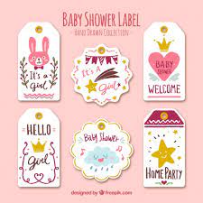 Instant downloads of free baby shower printable templates in pink stripes & polkadots! Free Vector Baby Shower Labels With Cute Objects
