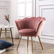 Amazon Com Comfy Upholstered Lotus Vanity Chair Velvet Accent Armchair Single Sofa Gold Plating For Li Gold Sofa Single Sofa Chair Pink Living Room Furniture