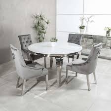 The top is veneered in walnut curl in a. 1 3m Louis Circular White Glass Dining Table X 4 Stainless Steel Legs Grosvenor Furniture