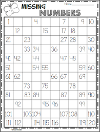 free numbers chart worksheet write the missing numbers