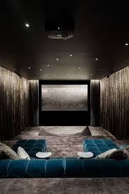 Could Do This Downstairs Install Curtains Down The Whole Window Side And Mount Rods On Centre Beam Clo Home Cinema Room Small Home Theaters Home Theater Rooms