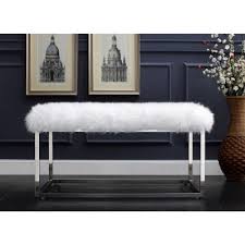Mercer41 faux fur ottoman upholstered bench. Nicole Miller Renoir Faux Fur Ottoman Bench Shophq