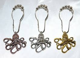 Octopus Shower Curtain Hooks Set Of 12 Copper Silver Gold Metal Alloy Ocean Nautical Coastal Squid Sea Creature Kraken Cthulhu Beast Octopus Shower Curtains Shower Curtain Hooks Metal