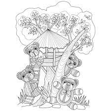 ours en peluche et cabane dans les arbres dessinés à la main pour un livre  de coloriage pour adultes 2661242 Art vectoriel chez Vecteezy