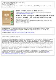 Pdf Effect Of Plant Spacing On Growth And Yield Of Lettuce