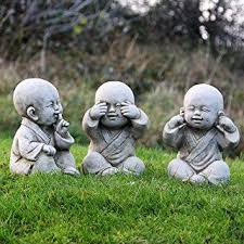 Large Set Of 3 Wise Buddha No See Hear Speak Evil Oriental Monk Statues Buddha Art Baby Buddha Statue