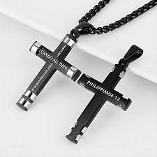 Hzman Philippians 4 13 Cross Pendant Strength Bible Verse Stainless Steel Necklace Stainless Steel Necklace Girlfriend Necklace Gift Girlfriend Jewelry