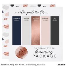 No matter you're planning a vintage wedding or modern chic one, rose gold can both be the choice with different decorations, like wedding signs, chairs and centerpieces. Rose Gold Navy Blue Blush Color Palette Card Zazzle Com Blush Color Palette Rose Gold Color Palette Color Schemes Colour Palettes