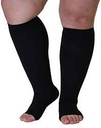 6xl Mojo Opaque Compression Socks Bariatric Extra Wide Calf Support Hose Open Toe 20 30mmhg Plus Size Medical Support Stockings Size Black Xxxxx L Support Stockings Extra Wide Calf Support Hose