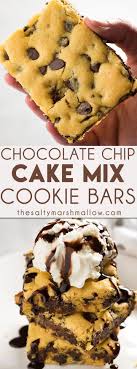 Cake Mix Cookie Bars The Salty Marshmallow Recipe Cake Mix Cookie Bars Cookie Bar Recipes Chocolate Chip Cake Mix