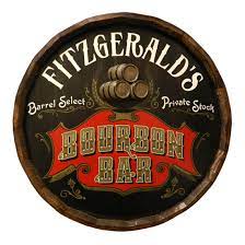 Mattingly moore bourbon whiskey barrel top sign. Personalized Bourbon Bar Quarter Barrel Sign