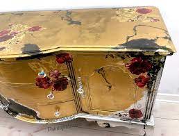Sold Example Of Gold Buffet Black Silver Dresser Etsy In 2021 Hand Painted Furniture Silver Dresser Boho Furniture
