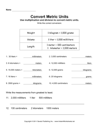 Conversion worksheet, temperature conversion worksheet and customary length conversions worksheet. Convert Metric Units