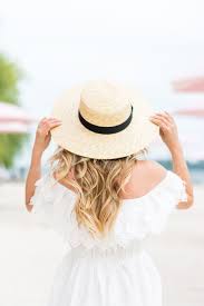 Ootd Lace Off The Shoulder Simple Summer Outfits Boater Hat Straw Boater Hat