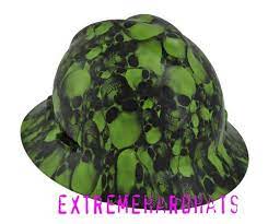 Msa V Gard Full Brim Green Skulls Hard Hat W Ratchet Suspension Zombie Gifts Hard Hats Hats