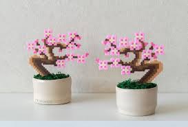 Sakura Bonsai Tree Pixel Plant In A Pot Artificial Cherry Etsy Hama Beads Hama Beads Design Diy Perler Beads