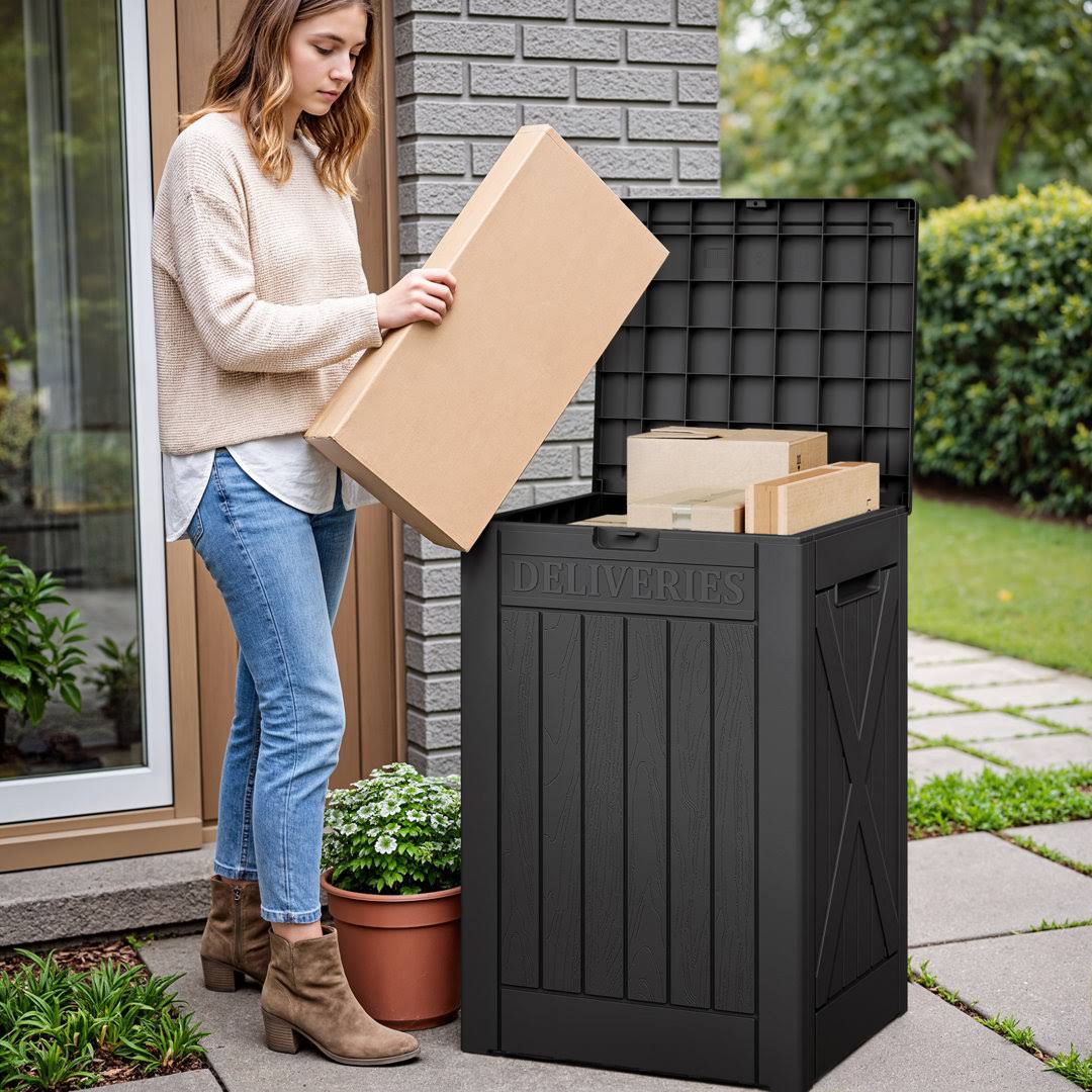 48 Gallon Lockable Resin Package Delivery Box With Lockable Secure Furmax Color: Black