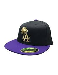 Devious Apparel Los Angeles La Palm Tree Hat 210 Fitted Flexfit Hat Flexfit Purple Black