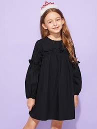 Girls Zip Back Frill Trim Solid Dress Shein Sheinside Girl Outfits Kids Dress Dresses Kids Girl