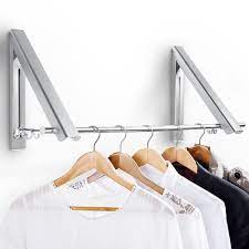 Rebrilliant Clothes Drying Rack Laundry Room Wall Mounted Clothes Hanger Folding Wall Coat Racks Retractable Aluminum Rustproof Storage Organizer With Hooks 2 Racks With Rod Reviews Wayfair