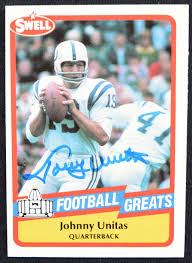 One of the first autographed relic cards for johnny unitas, the 2000 upper deck game jersey greats. Johnny Unitas Signed Card