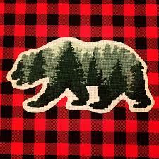 Cover model was stitched with 2 strands of dmc floss over 2 threads on 32 count lugana murano (white color) finished stitched area: Fo This Bear Of Pine Trees Is Finished And Ready For Framing Pattern And Kit From Velvet Pony Design Crossstitch