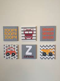 Little Boys Room Wall Art Trucks And Cars Grey Red And Yellow Made With Vinyl Boy Room Art Yellow Boys Room Toddler And Baby Room