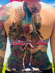 Peacock back piece by roni. Full Back Peacock Cover Up Piece Jen Foster Saffire Fox Tattoo Troy Il Tattoos