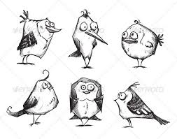 Bird Cartoon Pictures Black And White 6 Cartoon Birds Graphicriver In 2019 Funny Illustration Cartoon Birds Sketches