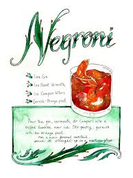 Cocktail Negroni Watercolor Art Print Sweet Vermouth Cocktails Cocktail Illustration Cocktail Art