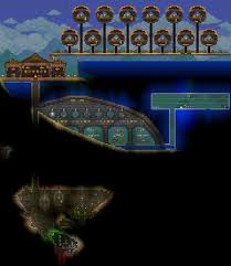 My Pre Hardmode Base On The Ocean Wip Terraria In 2020 Terraria House Ideas Terrarium Ocean
