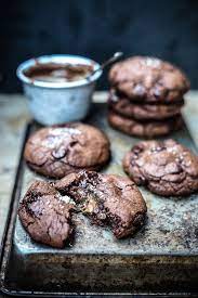 Salted Caramel Nutella Stuffed Double Chocolate Chip Cookies Delicious Cookie Recipes Nutella Dessert Recipes Desserts