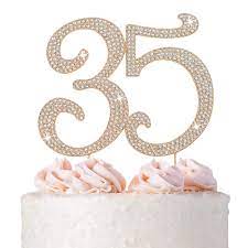 Amazon.com: 35 Cake Topper - Premium Rose Gold Metal - 35th Birthday Party  Sparkly Rhinestone Decoration Makes a Great Centerpiece - Now Protected in  a Box : Grocery & Gourmet Food